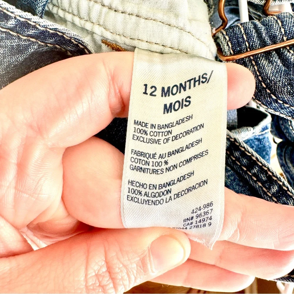 OshKosh B'Gosh Toddler Denim Overalls Size 12 Month Dark Wash Adjustable Straps
